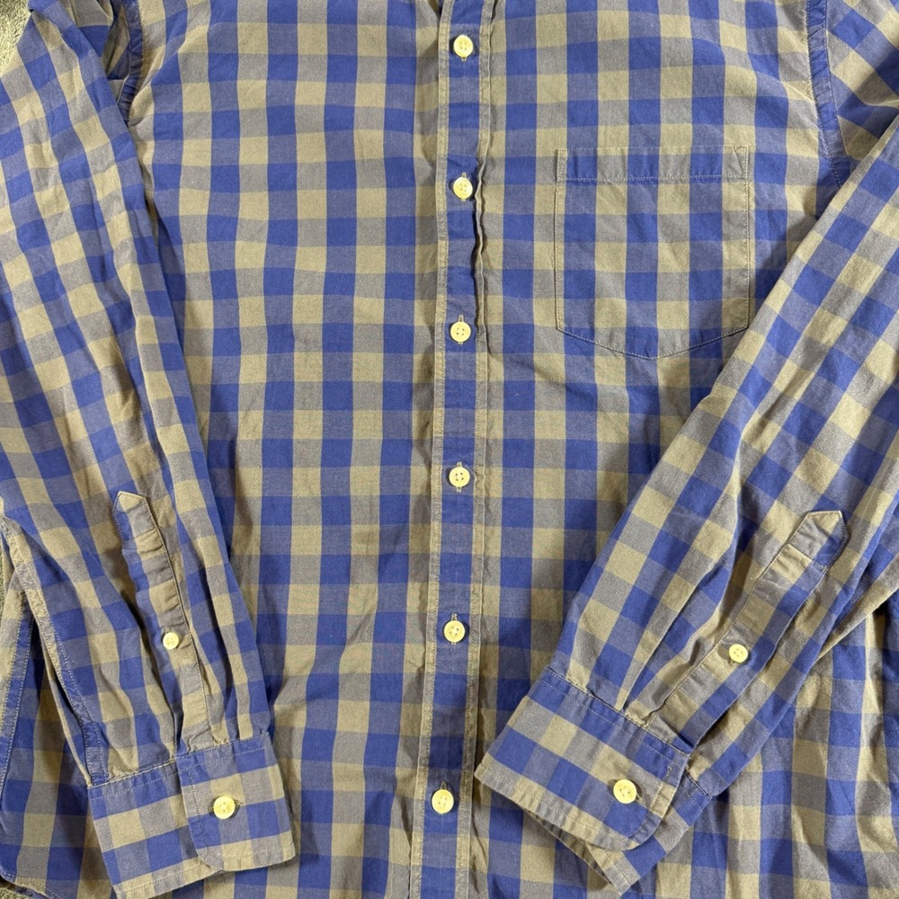 J.Crew Mens Shirt Large Button Up Slim Fit Blue Grey Buffalo Check Plaid Cotton - Picture 2 of 7